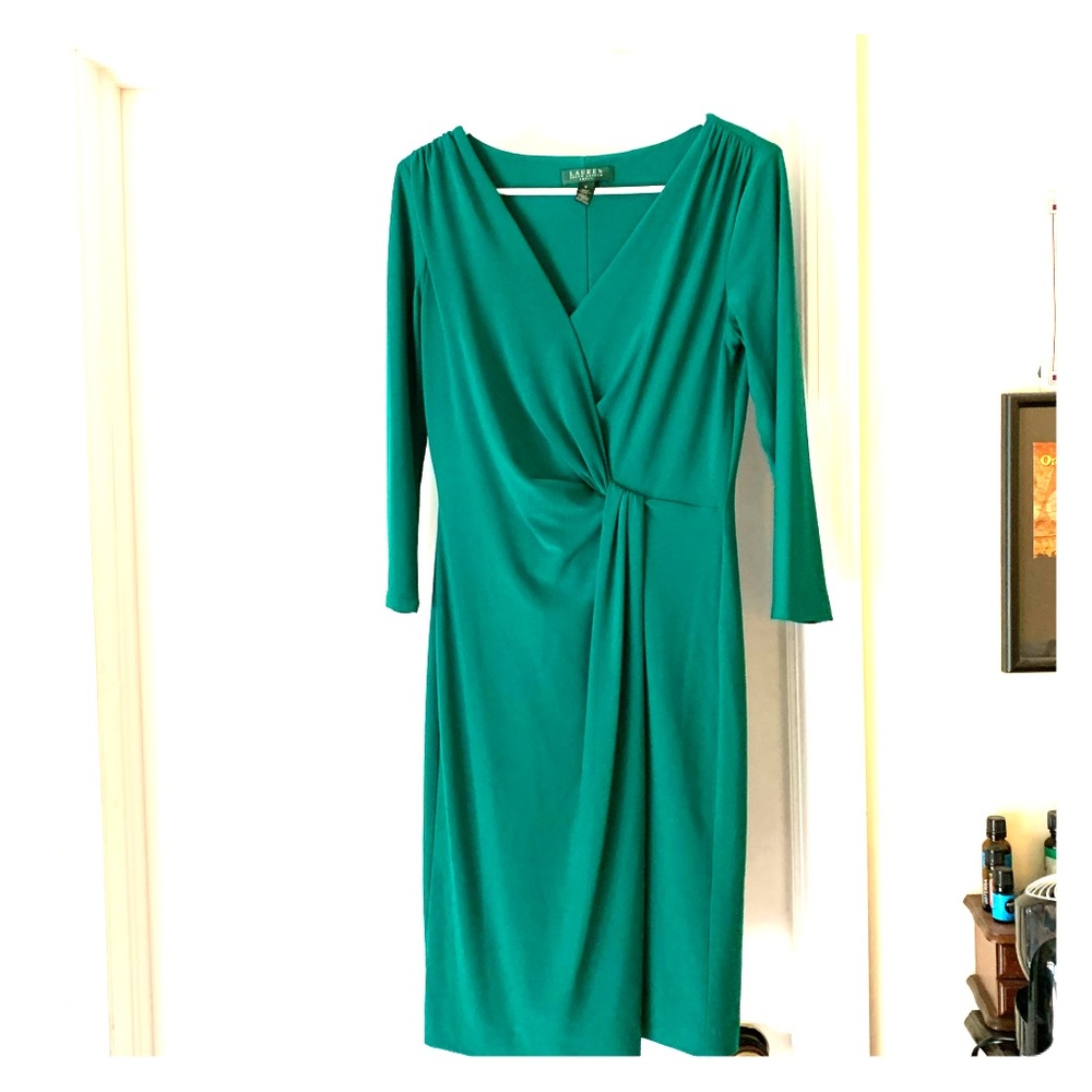 Ralph Lauren mock wrap emerald green dress